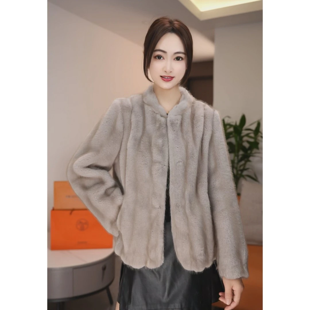 【孟彦希】2025新款时尚百搭原创小母貂皮毛一体 轻奢气质外套