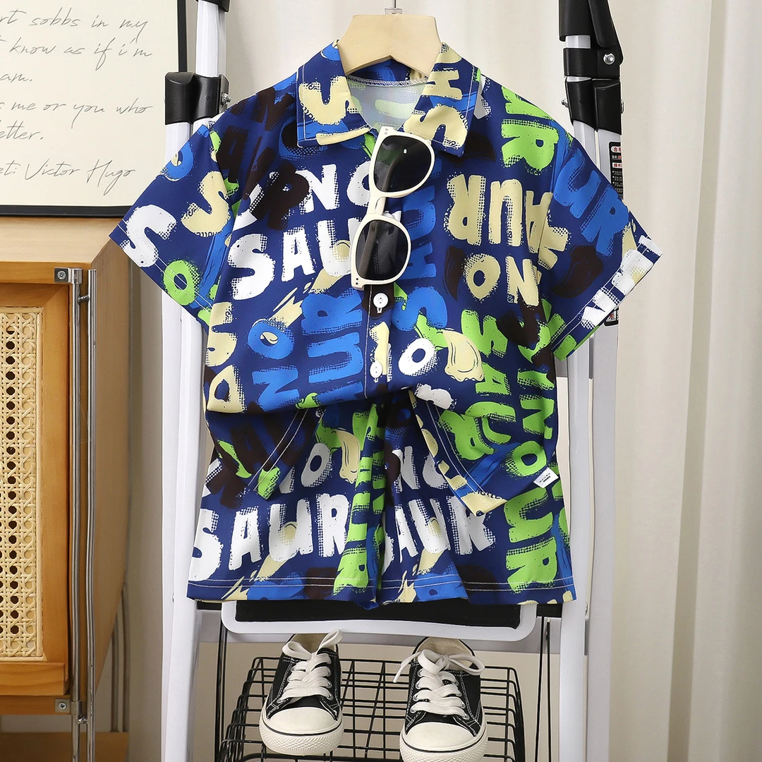 儿童衬衫套装夏季新款2025男童休闲短袖短裤港风衣服夏装童装批发