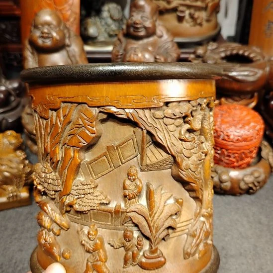 浅***唱竹竹雕文房精品笔筒