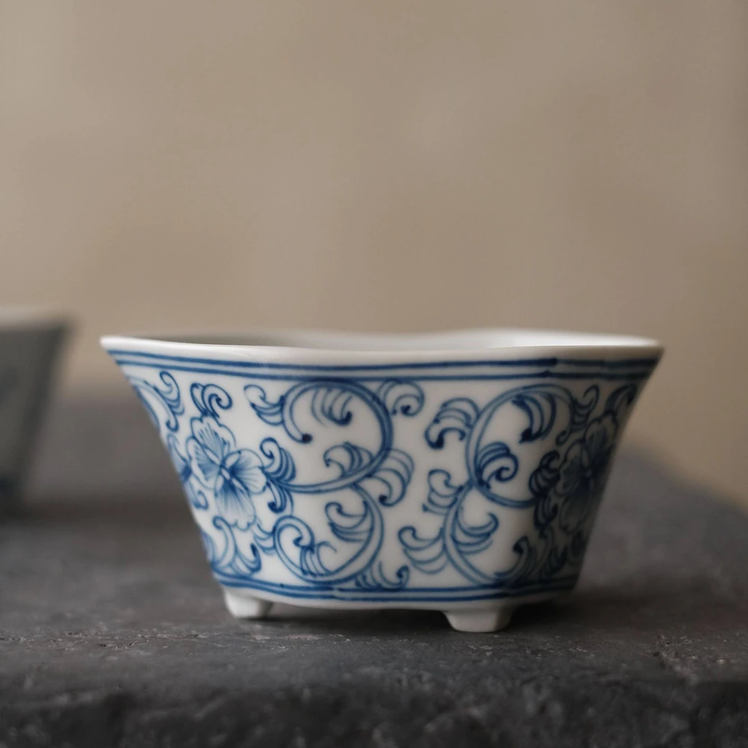 清物堂-卷草纹茶仓（有米花）-茶具-10*6.8-茶器-全手绘