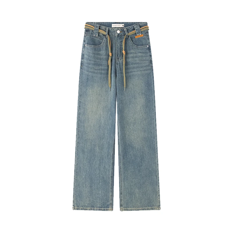 中和休闲宽松直筒牛仔裤女裤2025夏季薄款复古直筒显瘦水洗长裤