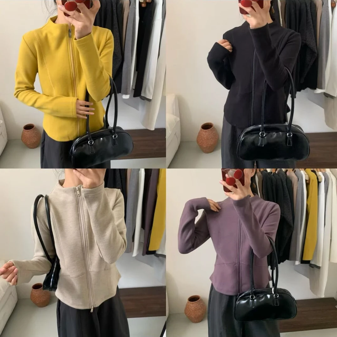 秋冬新款加绒双拉链立领卫衣女时尚保暖百搭外套12083