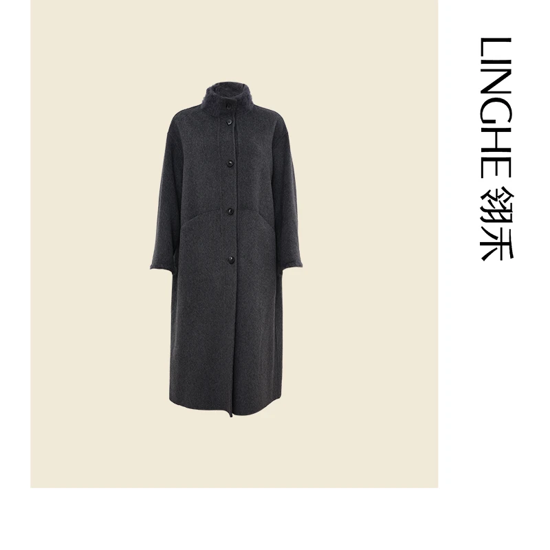 翎禾LINGHE-「秋夜长」秋冬季拉毛领双面呢大衣外套