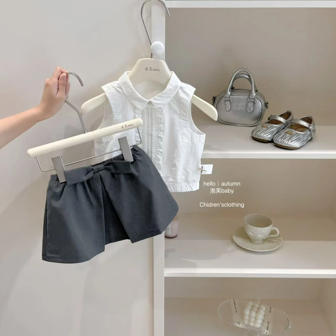 【泡芙baby】韩系学院风女童娃娃领上衣衬衫夏季洋气半身裙套装