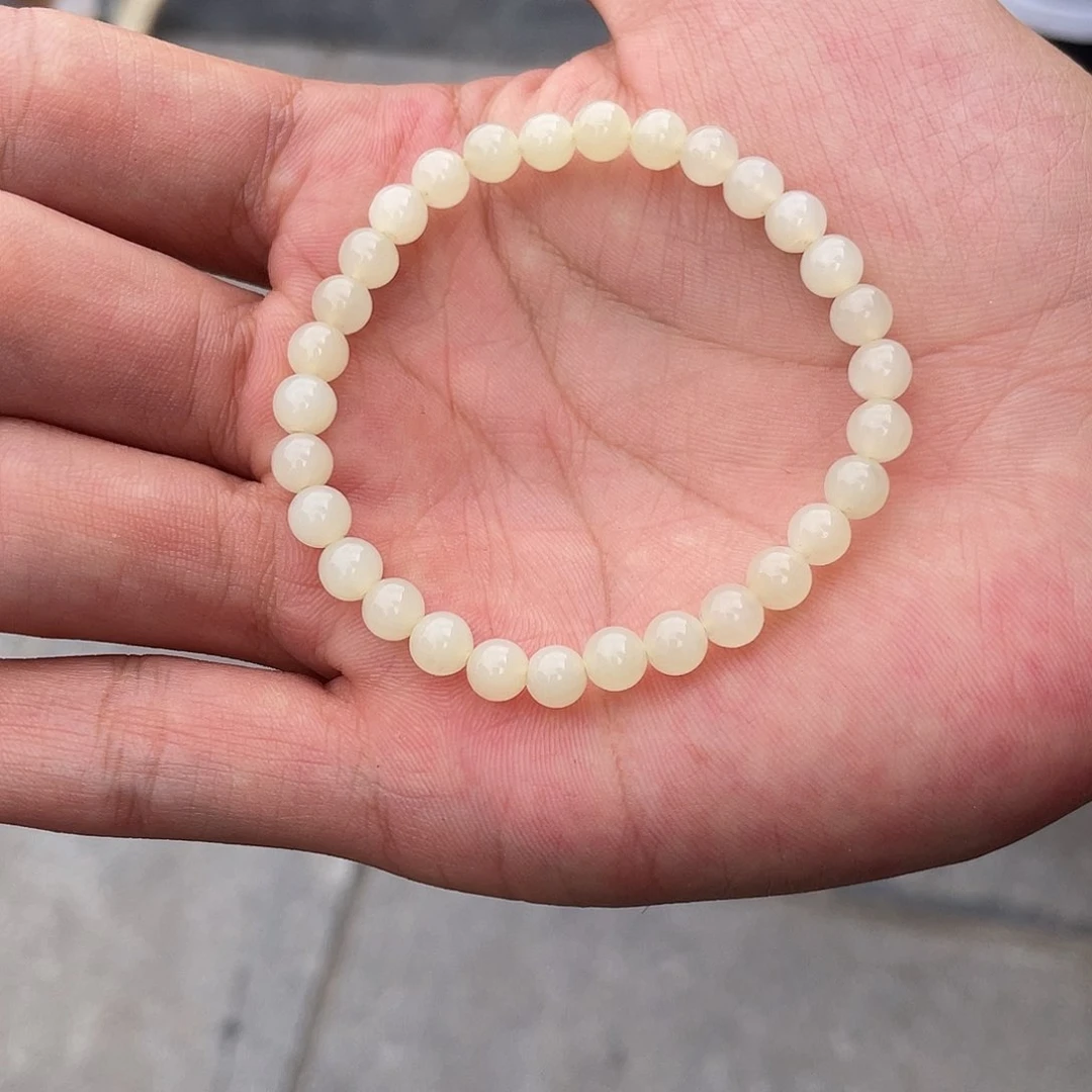 和田玉手镯未镶嵌卡6黄口手串巨漏