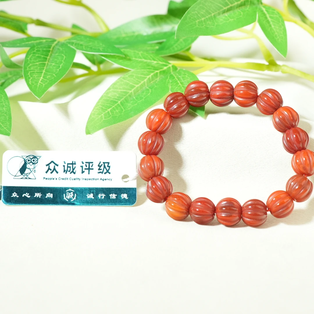 民国南红玛瑙瓜棱手串【古珠精选】AABS250105081