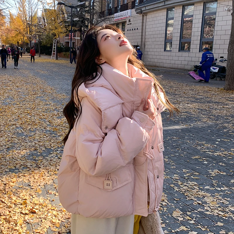 奶呼呼粉色短款羽绒服女冬春游小个子超好看财阀千金羽绒服女款