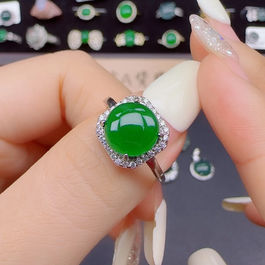 翡翠戒指银S925镶嵌1111