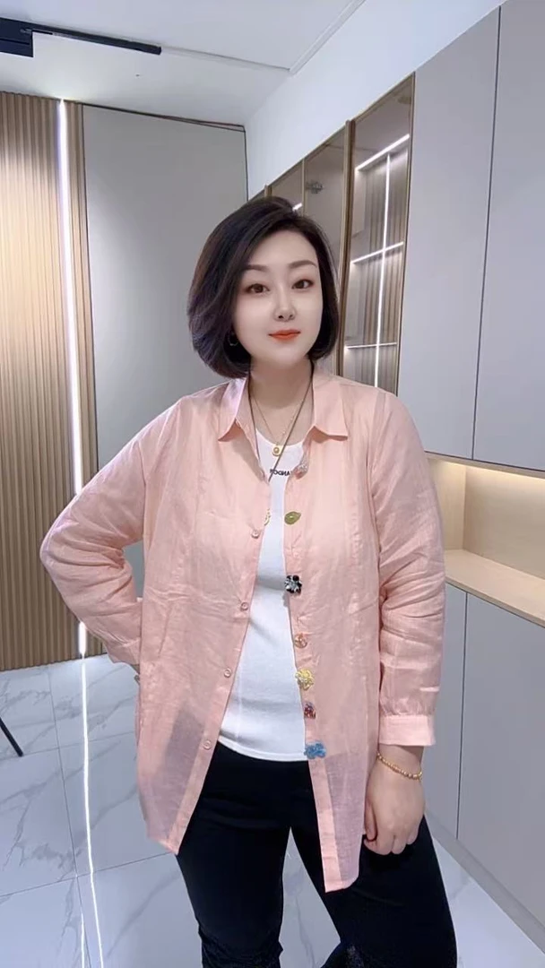 【聪姐推荐】25008法式不规则五彩纽扣翻领衬衫（衣长78，胸围128）