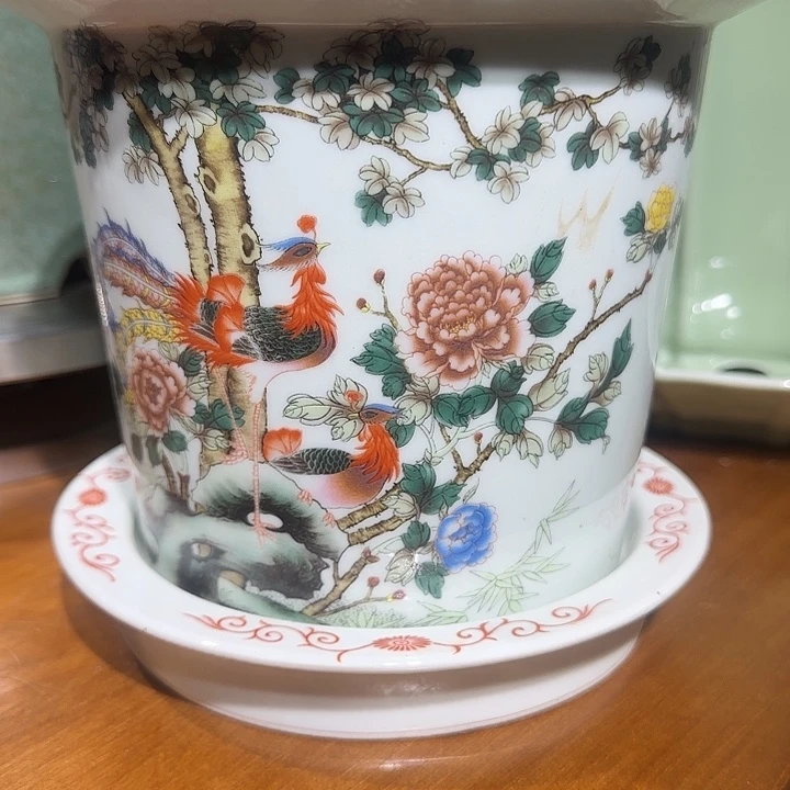 摆件粉彩花卉陶瓷花器套