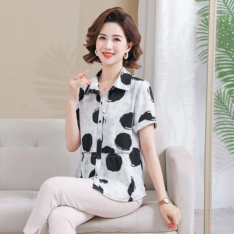 10095夏季新款短袖开衫上衣显瘦气质时尚洋气女士印花收腰