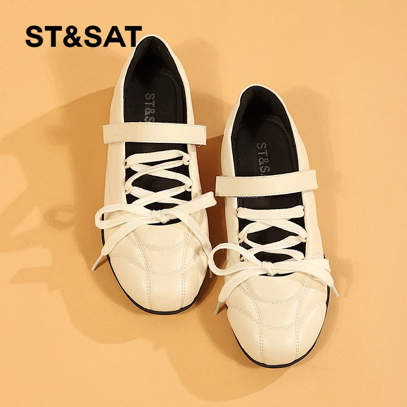 星期六芭蕾风休闲鞋女款春季平底单鞋2025新款复古百搭休闲小白鞋