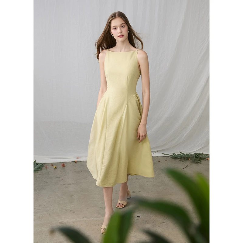 Mix Selection｜桔梗裙 无袖一字领天丝亚麻修身连衣裙MSBJQ0622