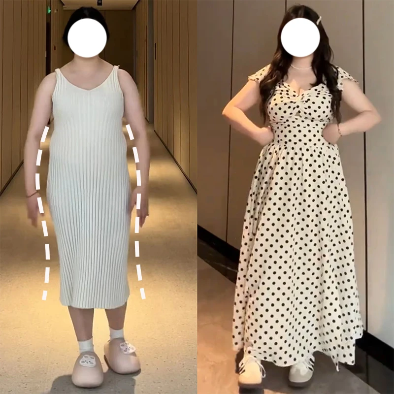 大码女装高级感波点连衣裙胖mm夏季新款褶皱收腰显瘦气质长款裙