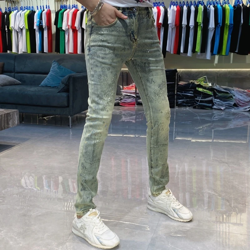 【也许家】新品秋冬男士个性烫钻欧货修身弹力牛仔裤TH2281