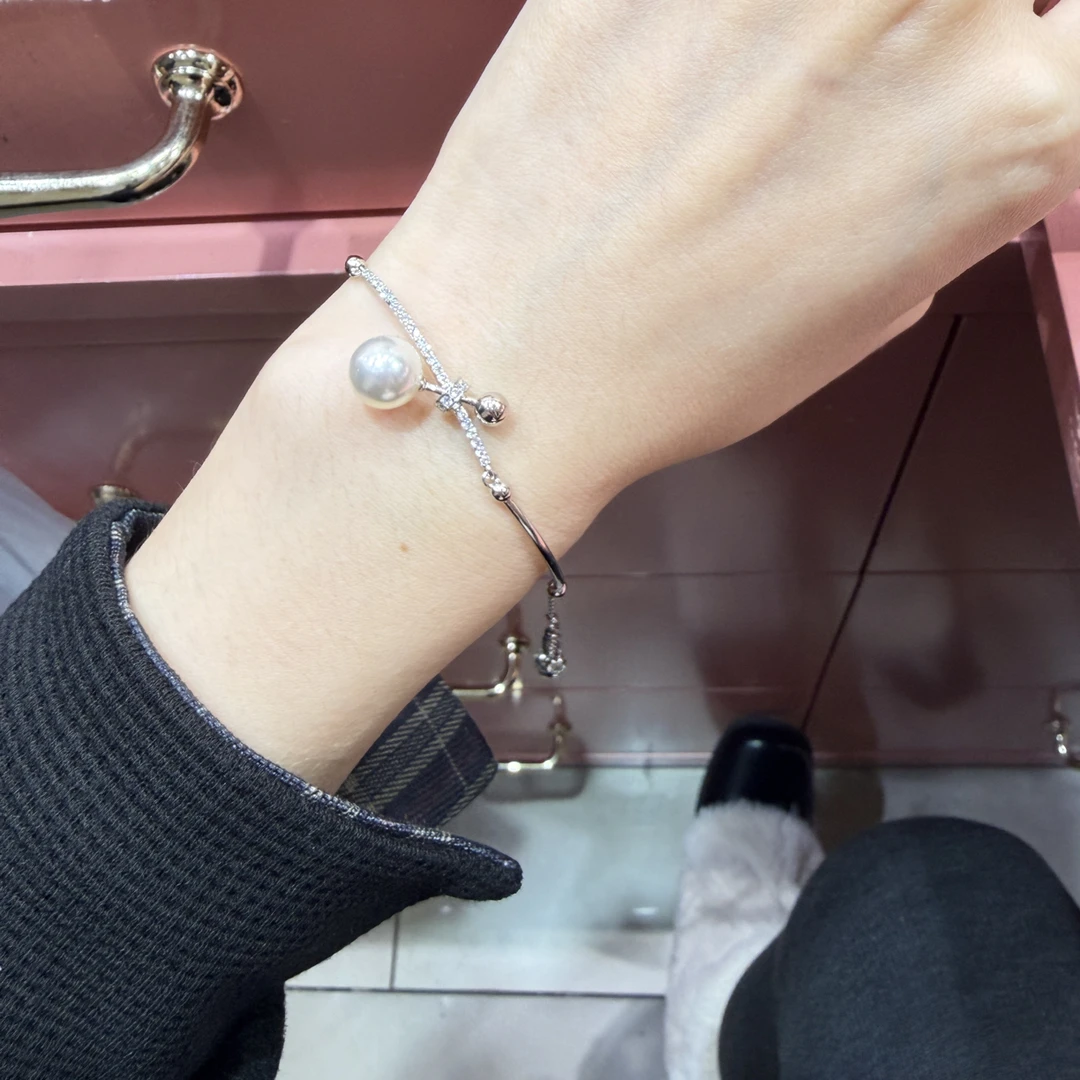 铜合金锆石手链 大叔家蝴蝶结珍珠手链