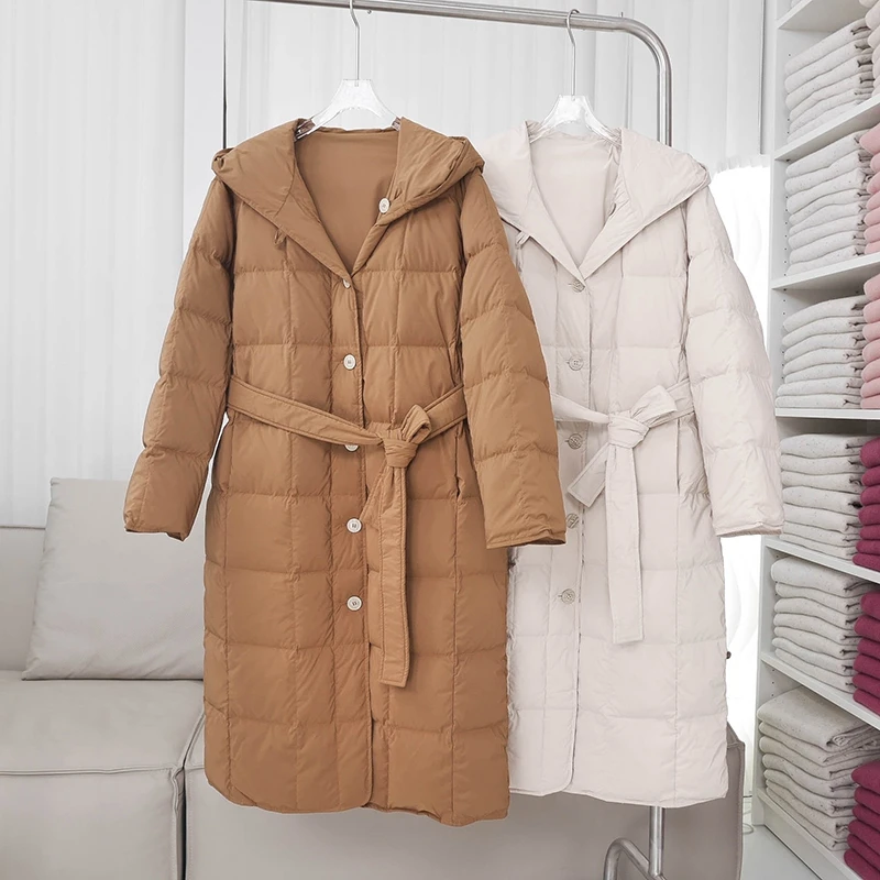 【朵儿studio】90%白鹅绒！连帽长款可收腰鹅绒服 A433