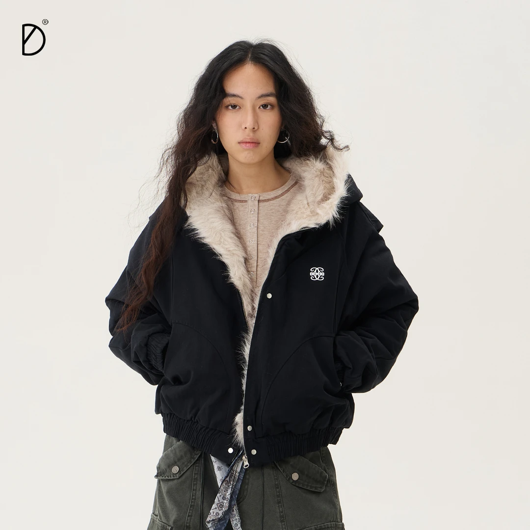 SMILE DDD座山雕棉服冬季毛领连帽短款夹克美式宽松重磅保暖外套