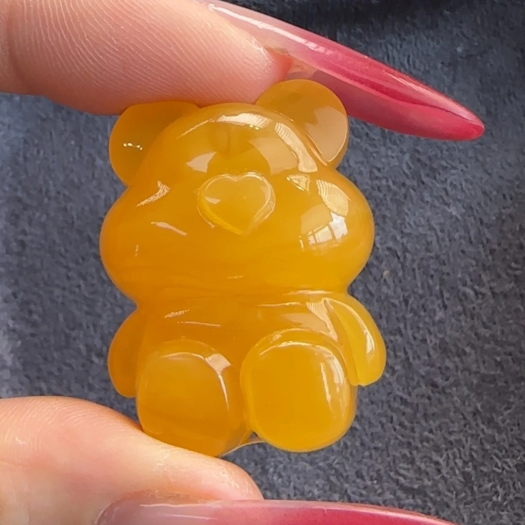 琥珀未镶嵌珠宝奇石天然蜜蜡蜜糖色小熊有花粉