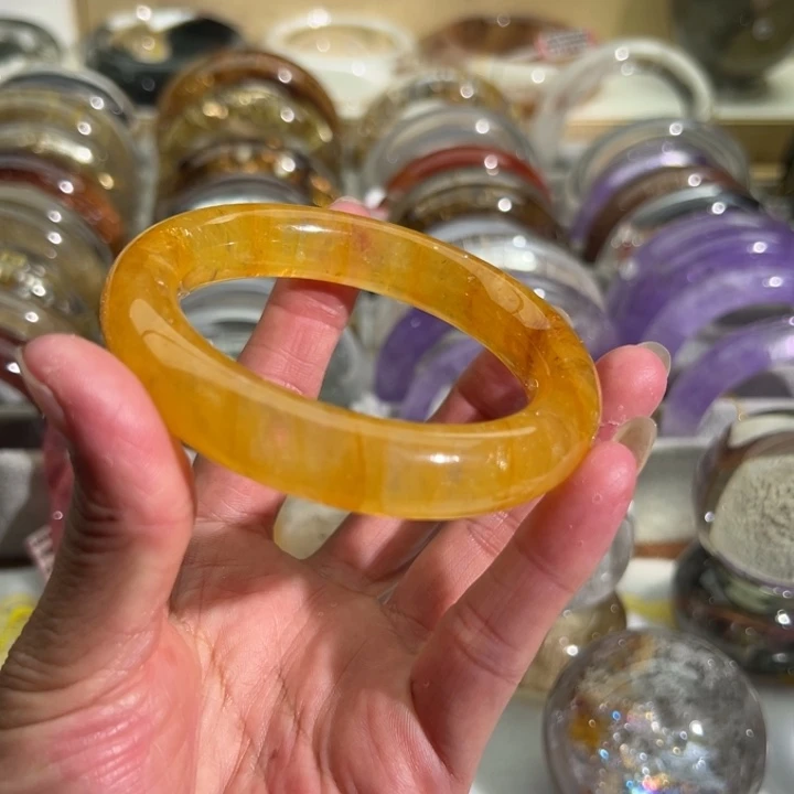 未镶嵌手镯水晶天然黄胶花手镯57口径
