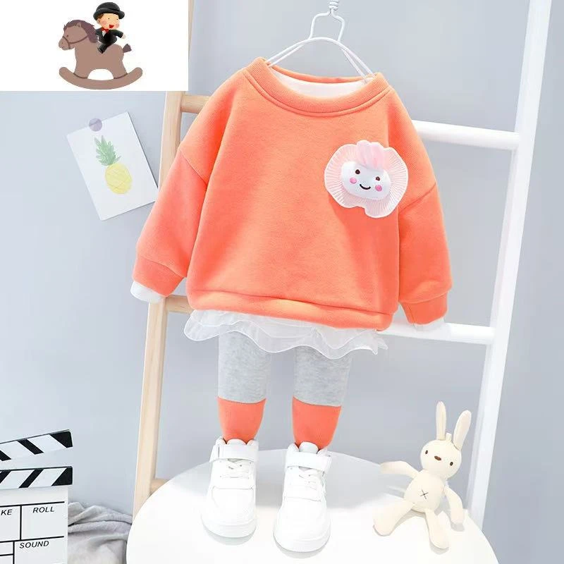休闲风卡通动漫加绒婴儿秋冬上衣套装卫衣韩版女冬季