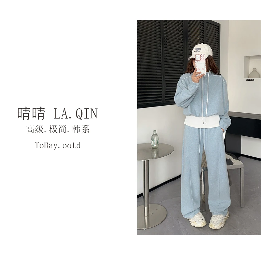 晴晴家-【杏雨梨花】早春韩系百搭运动风半拉链立领休闲套装6031