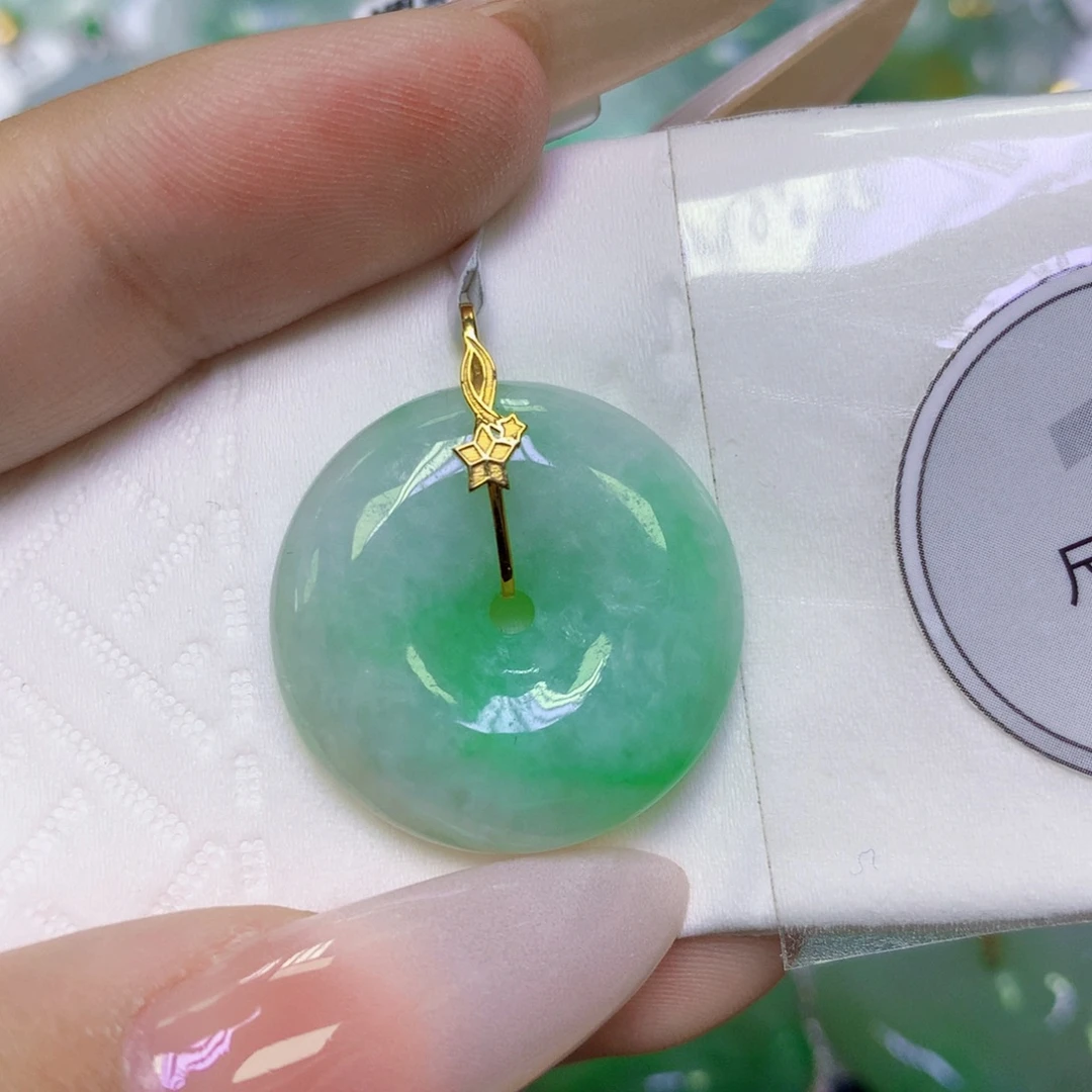 翡翠18K金镶嵌颈饰天然缅甸翡翠a货百元以上9元证书费自理