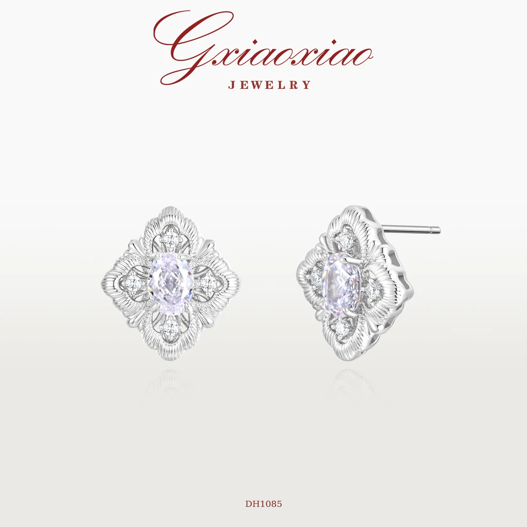 G XIAOXIAO 镀K金 法式气质复古百搭菱形花瓣耳环 DH1085