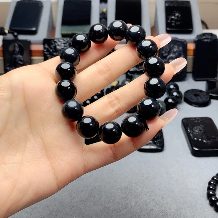 和田玉（墨玉）手串未镶嵌特价14mm