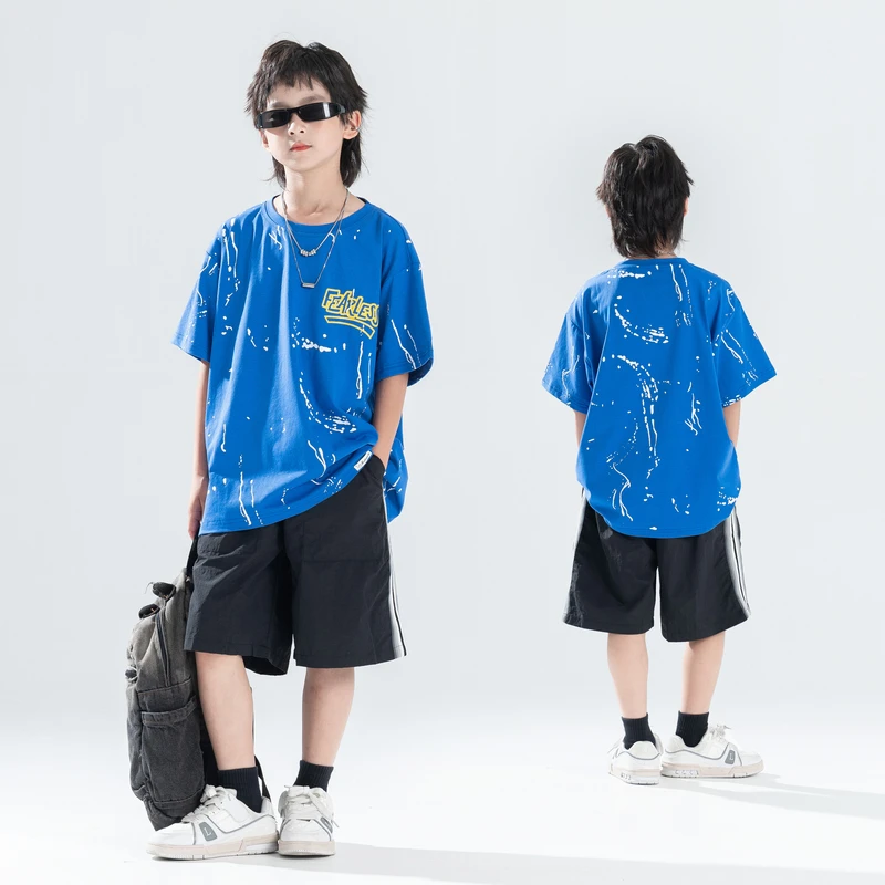 【休闲套装】夏季男童短袖套装儿童中大童装透气短裤两件套潮酷