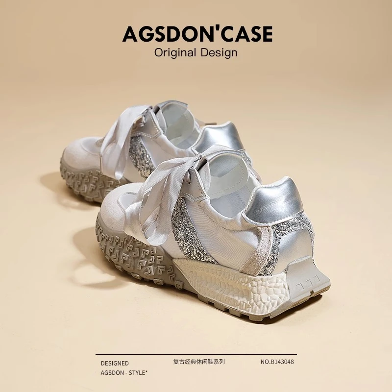 奥古狮登银色芭蕾德训鞋女款2025新款春季阿甘板鞋厚底休闲小白鞋