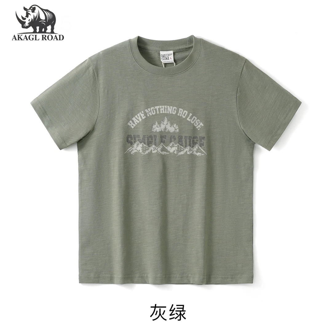 竹节棉系列美式复古圆领舒适无感印花纯棉短袖t恤短袖男t恤夏季