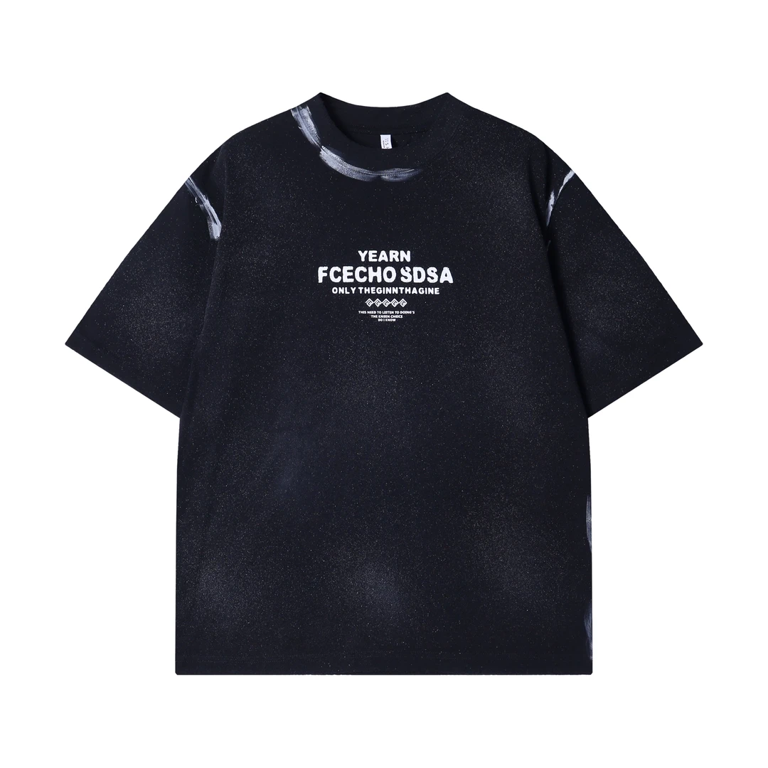 早春新款时尚个性撞色印花字母满天星圆领短袖T恤百搭套头上衣