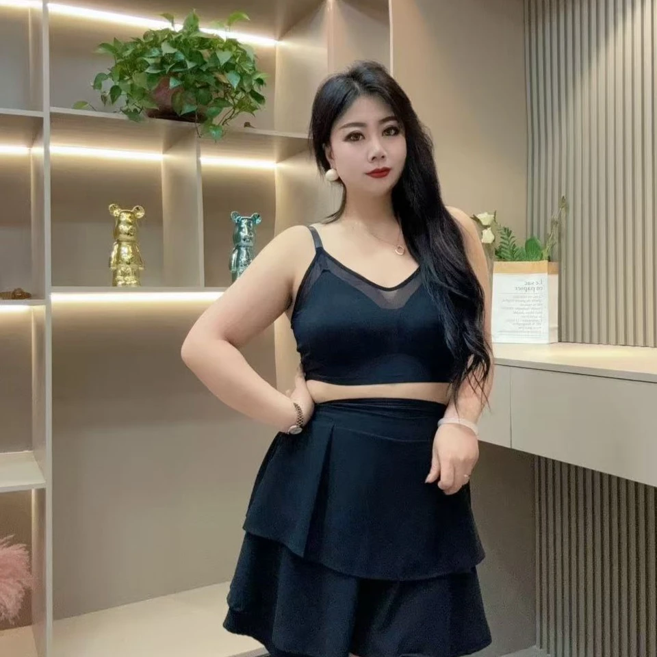 爆款美背背心-米 753 时尚潮流拼接清凉微透款胖MM大码女装新款