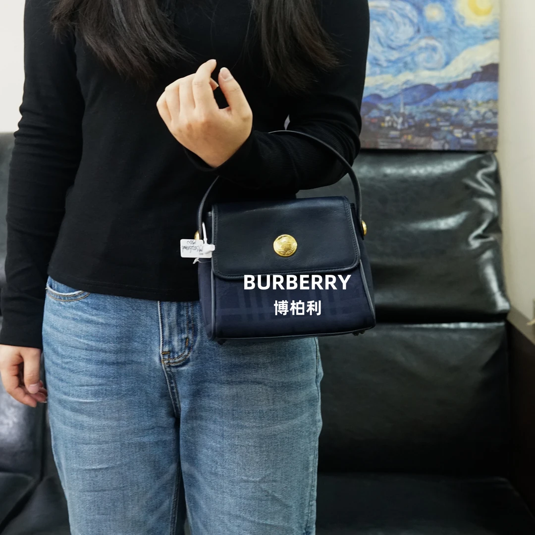 95新 BURBERRY/博柏利 巴宝莉/蓝色格纹手提包/MS0614016/4016