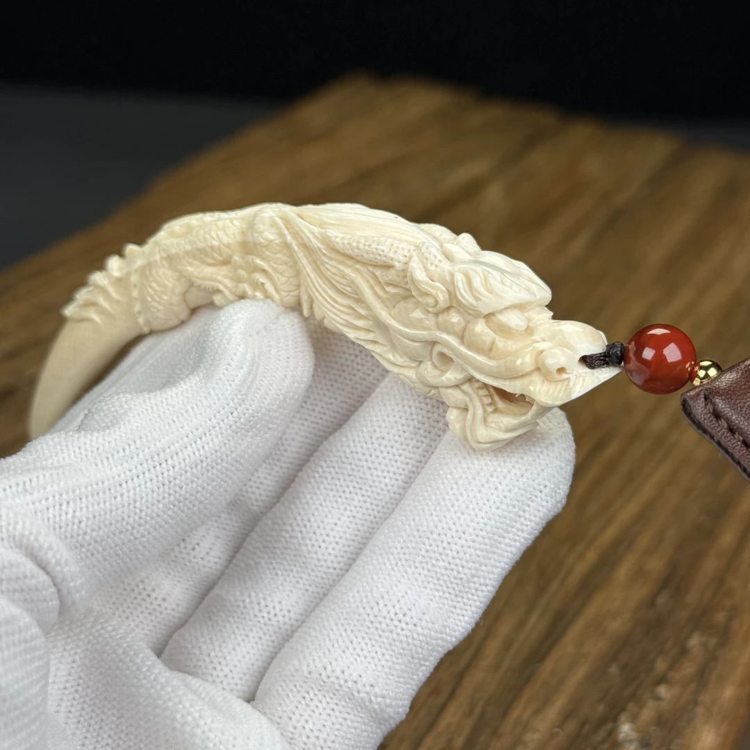 H2643天然猛犸牙 雕刻龙牙尖 100mm支持鉴定 假一罚四