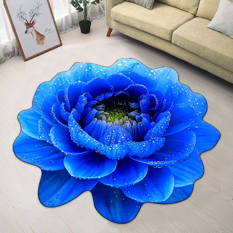 【水韵蓝莲】3D立体牛奶绒高档吸水垫花卉地垫浴室地毯客厅家用卧室