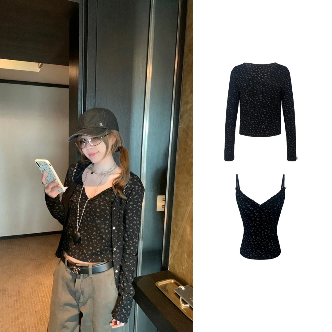 碎花开衫两件套C 9085#