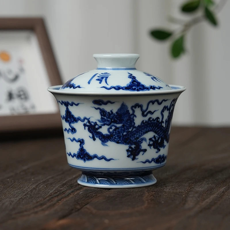 【小乔赏瓷】海水双龙马蹄盖碗