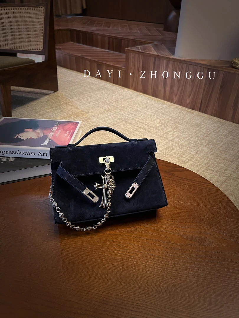 ZYROS/秋冬新款蓝色呢子轻奢高档时尚百搭手拎斜跨凯莉包女1632