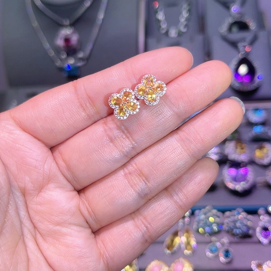 【闪购商品】彩色蓝宝石耳饰银S925镶嵌