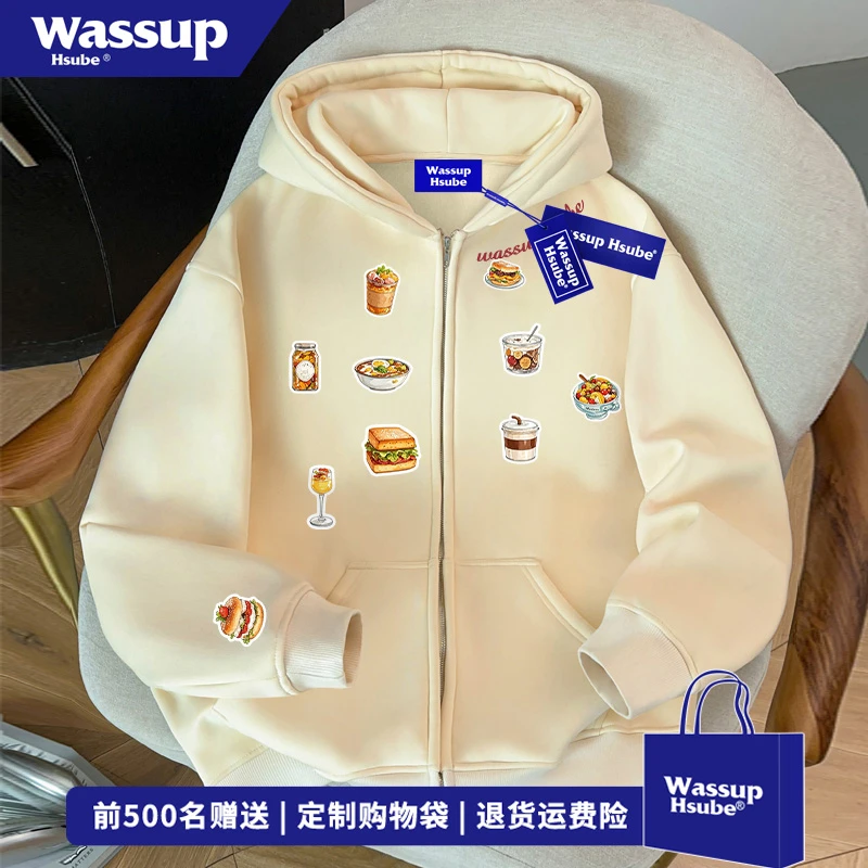 WASSUP HSUBE美式创意汽水汉堡印花卫衣男女秋冬季休闲风情侣外套