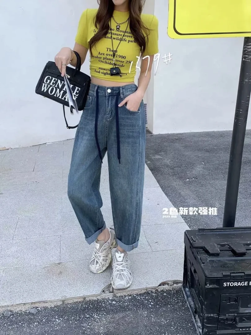 【格格家】抽绳九分老爹裤