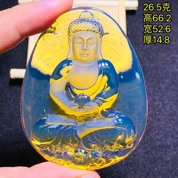 【月光琥珀】26.5克缅甸琥珀天空蓝珀大日如来吊坠
