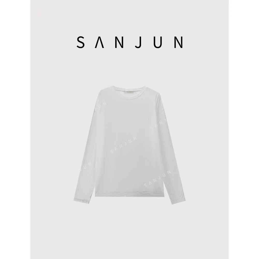 SanJun定制撞色红线特种雪纺纱长袖T恤上衣 049