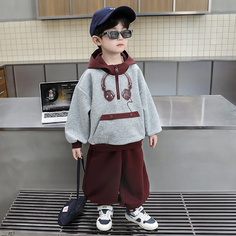 男童套装春秋款2025新款儿童连帽卫衣运动服洋气男孩宝宝秋装童装