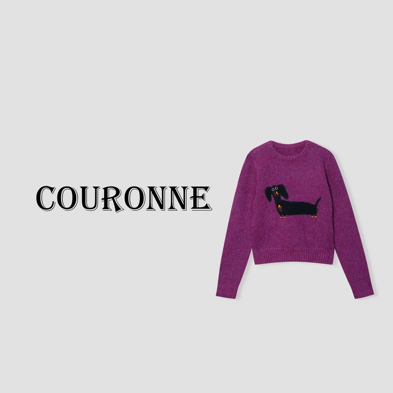 【小熊】-秋冬新年腊肠狗提花外穿软糯慵懒多巴胺针织套头毛衣31321