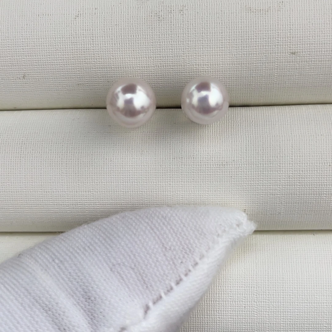 银S925镶嵌耳饰海水珍珠akoya6.6-6.7mm