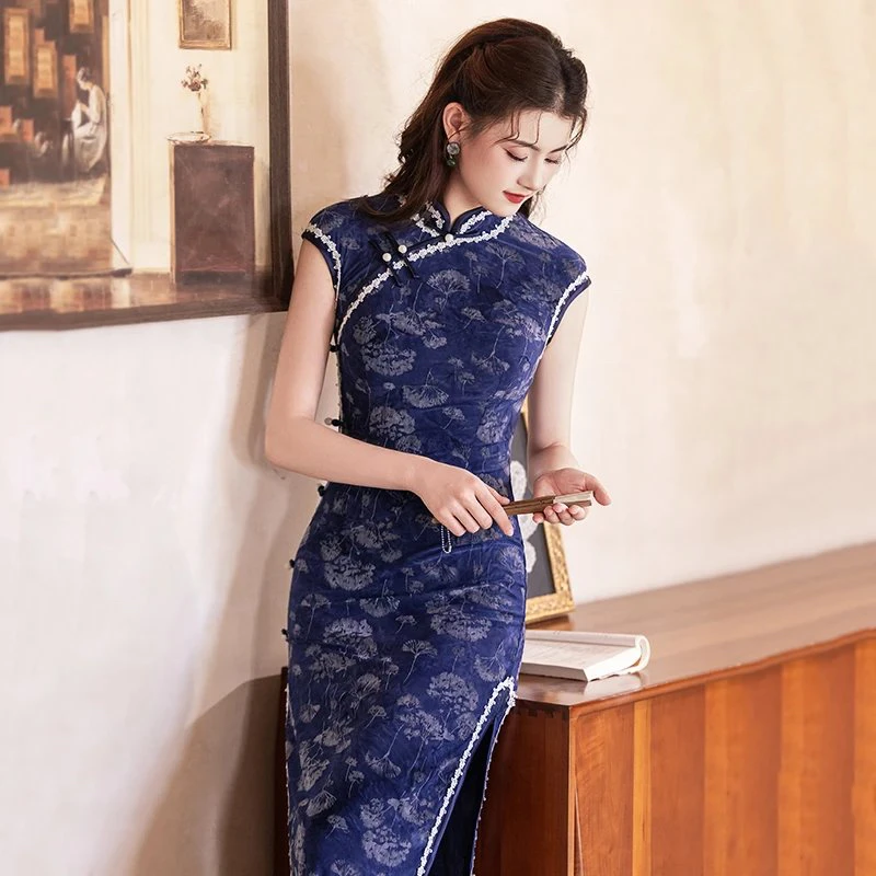 新中式薄款日常复古旗袍印花长款文艺优雅气质旗袍显瘦