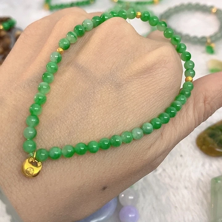 翡翠18K金镶嵌手串阳绿手串卡4